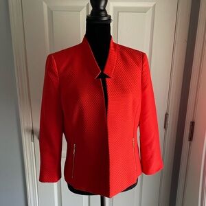 Kasper Blazer. Size 10. Bright orange. Pockets w Gold Zippers. 3/4 sleeves